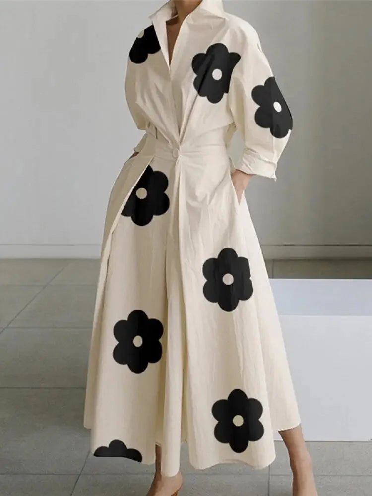High-waisted maxi dress with print and temperament