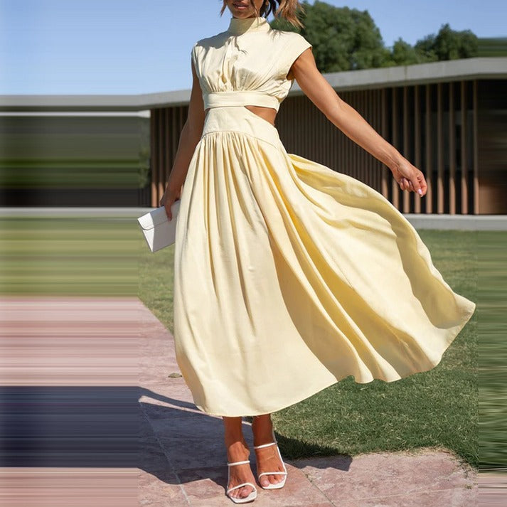 LD | Elegant summer dress with high collar and flowing cut