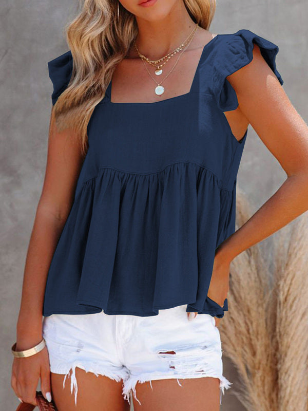 LP | Plain top with puff sleeves and square neckline