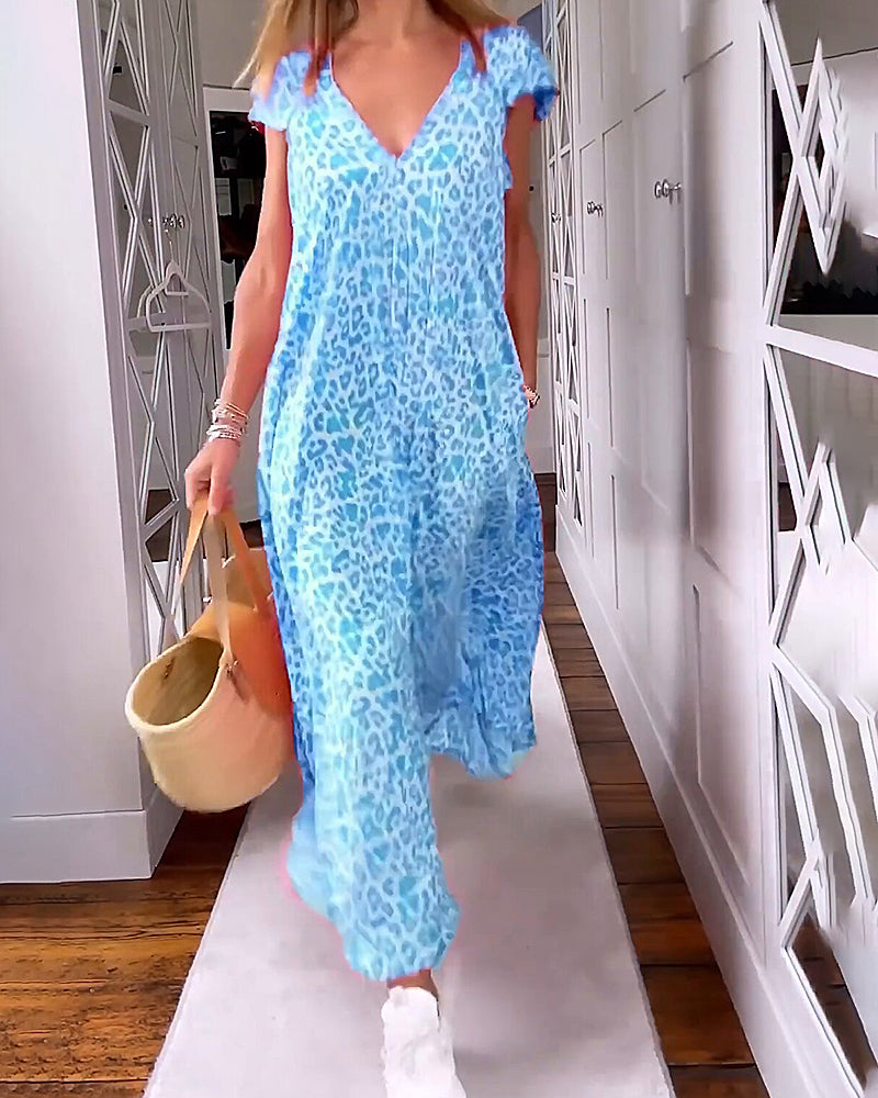 LD | Colorful summer dress with V-neck and short sleeves