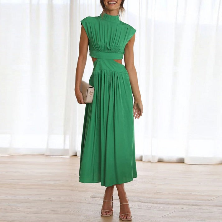 LD | Elegant summer dress with high collar and flowing cut