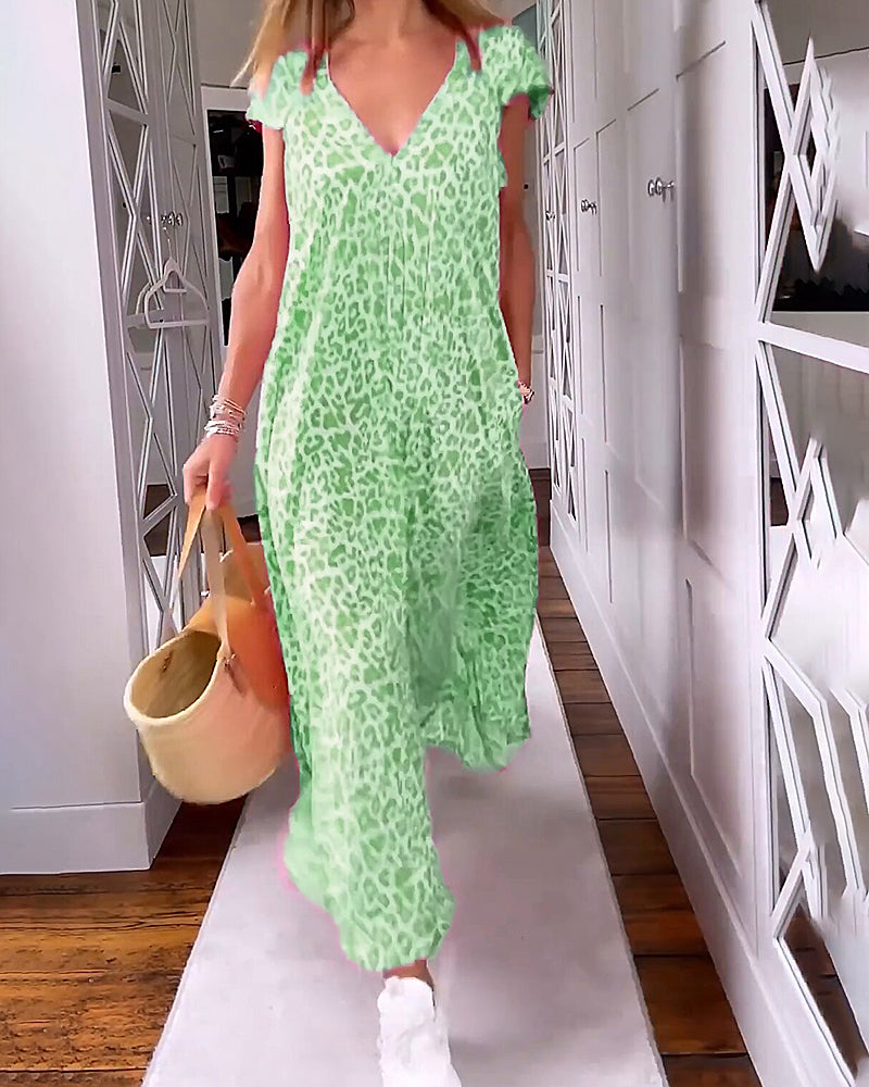 LD | Colorful summer dress with V-neck and short sleeves