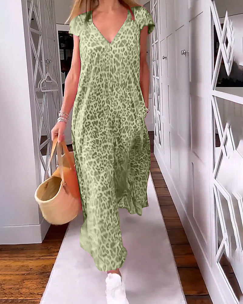 LD | Colorful summer dress with V-neck and short sleeves