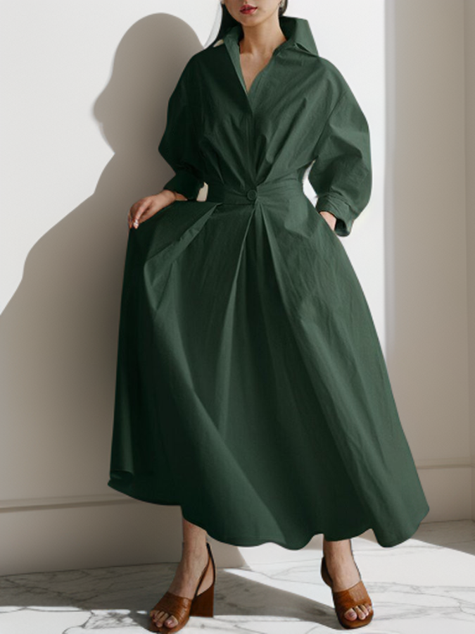 Donita - Women's long dress with pocket and button closure, long sleeves