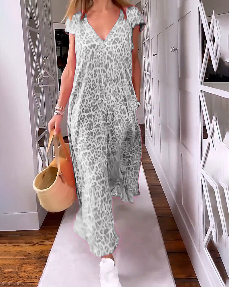 LD | Colorful summer dress with V-neck and short sleeves