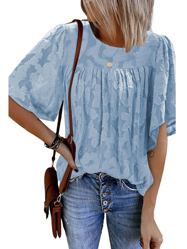 LD | five-point-sleeve lace shirt European and American women's foreign trade loose round-neck sweater