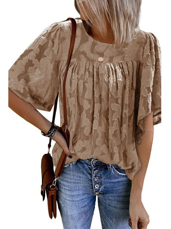 LD | five-point-sleeve lace shirt European and American women's foreign trade loose round-neck sweater