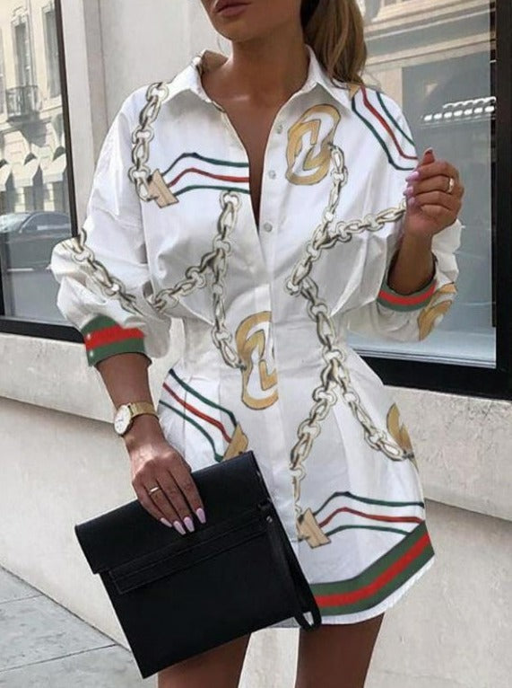 LD | Printed Waist Shirt Balloon Sleeve Shirt