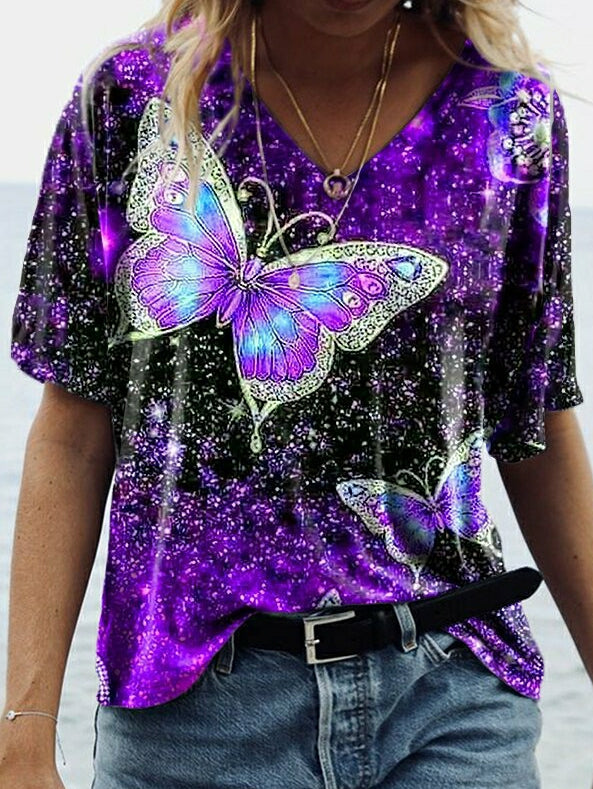 LD T-shirt with butterfly print mid-length sleeves