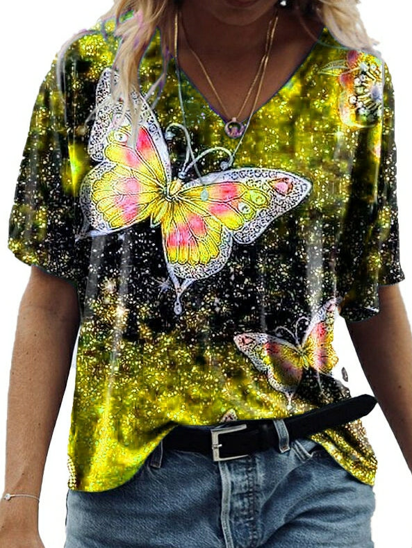 LD T-shirt with butterfly print mid-length sleeves