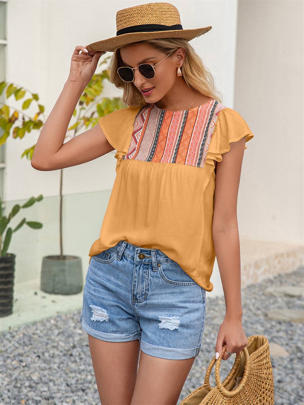 LD Round Neck Loose Ruffle Short Sleeve Top