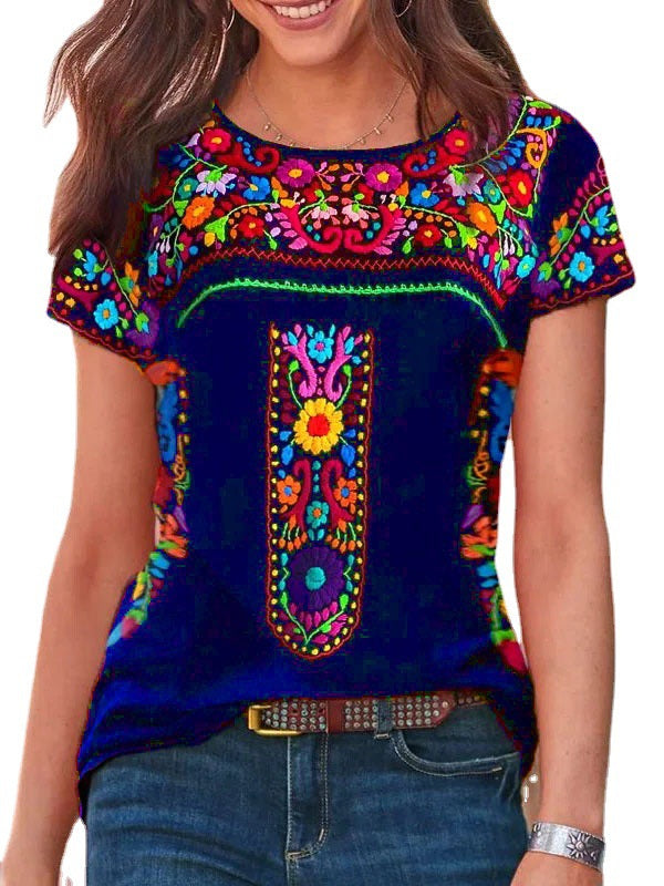 LD Boho print Round Neck Short Sleeve T-shirt Top
