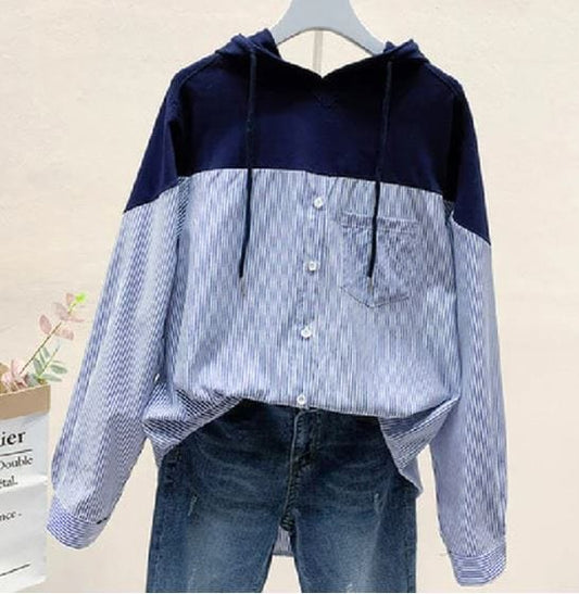Quistina Top | Striped button-down hoodie