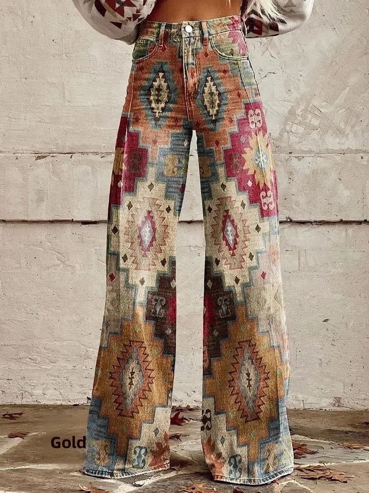 LP | Printed denim jeans with high waist and wide leg