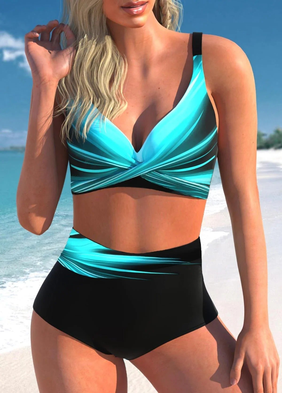 LD bikini with polka dots and stripes