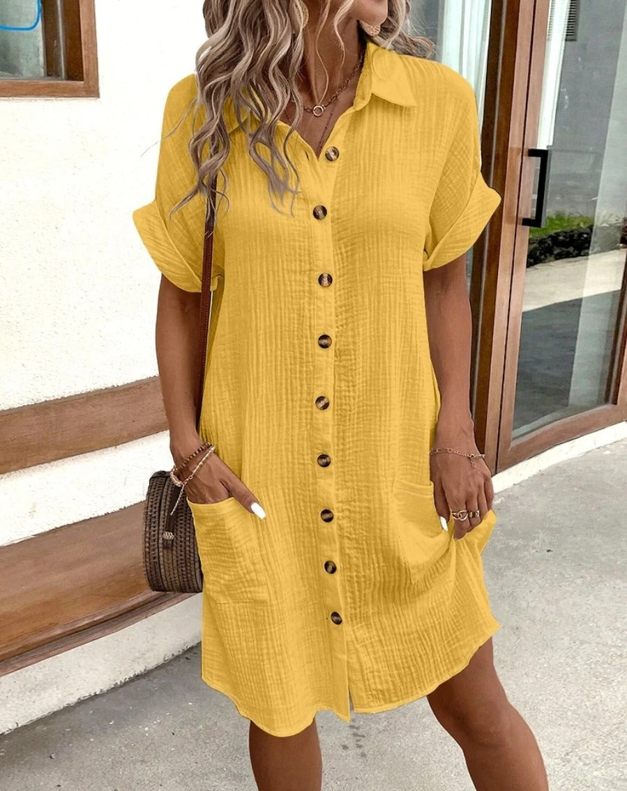 LP | Casual shirt dress with buttons and pockets - short sleeves