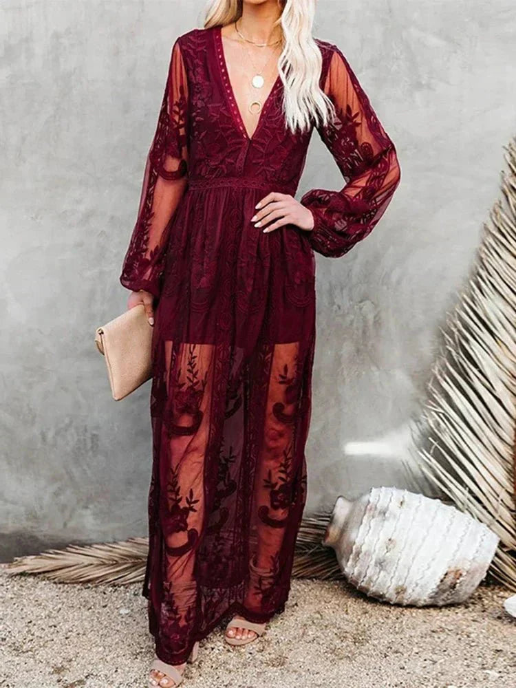 LP | Bohemian maxi dress with embroidery and lining