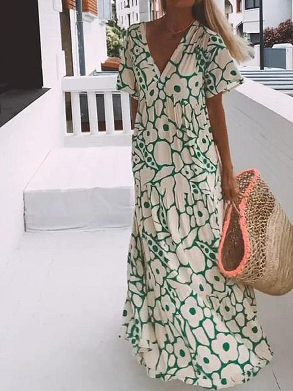 Audrey Short Sleeve Maxi Dress with Print