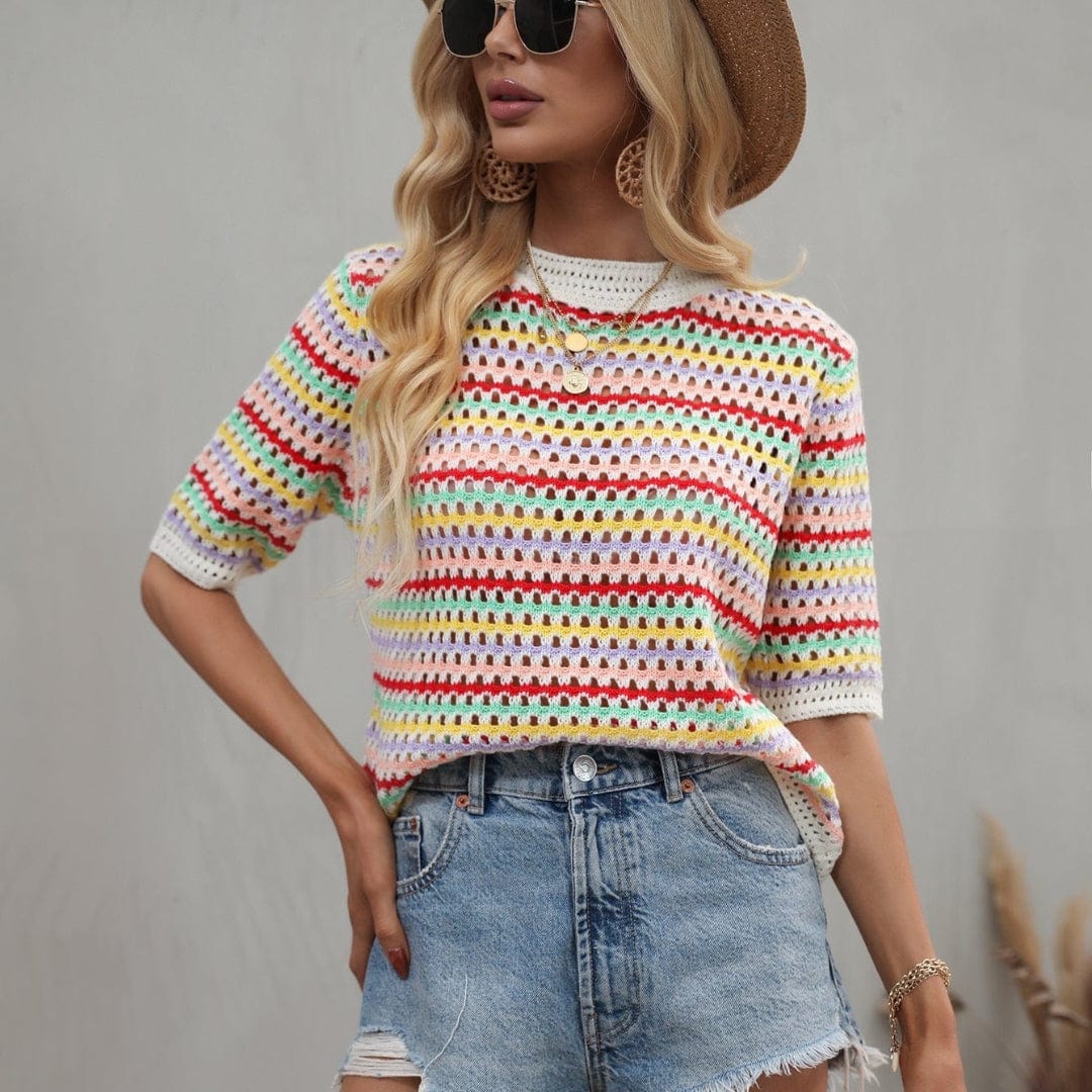Isabella - Crochet top with colorful stripes