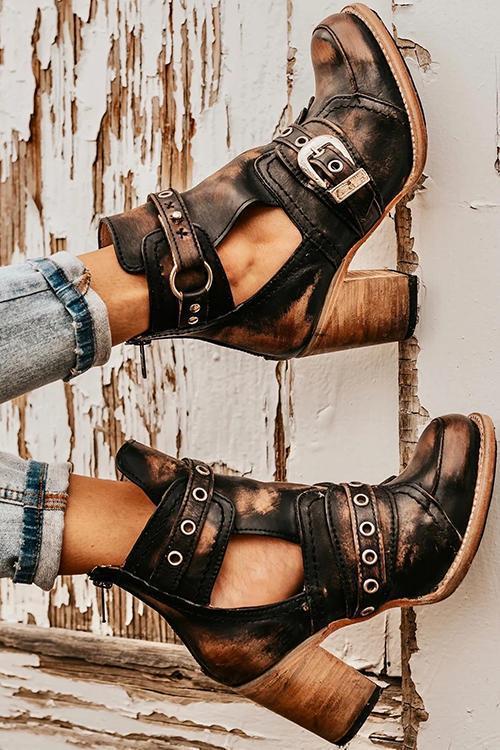 Mia | Rustic Ankle Boot With Block Heel