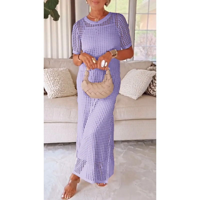 Two-piece set with long strapless dress and lightweight cape with short sleeves