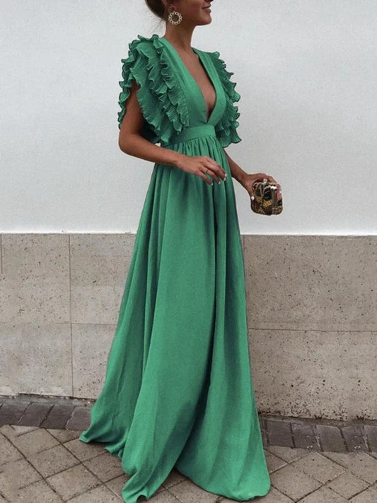 Helena - Elegant V-neck dress with frilly sleeves