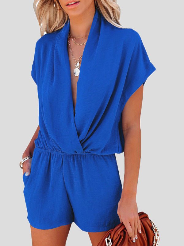 LD Deep V-neck crossover pocket casual jumpsuit