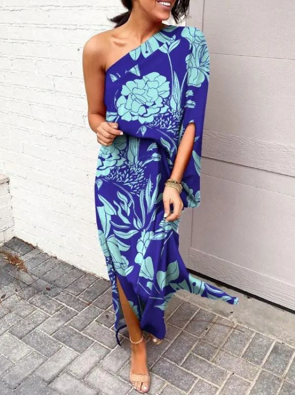 LD | Slant shoulder loose bohemian dress