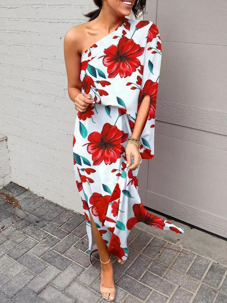 LD | Slant shoulder loose bohemian dress