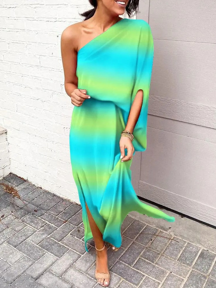 LD | Slant shoulder loose bohemian dress
