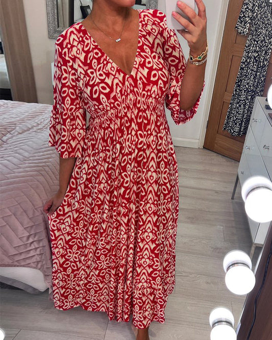 Red maxi dress with print