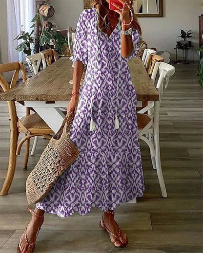 LP | Printed maxi dress with v-neck and half sleeves
