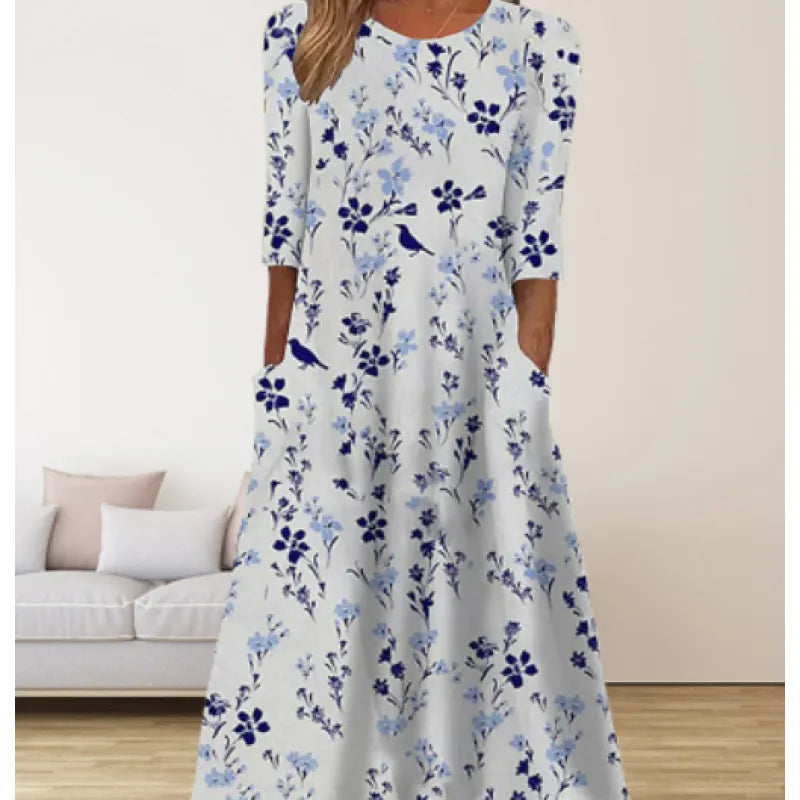 LP | Linen dress with pockets and watercolor floral print