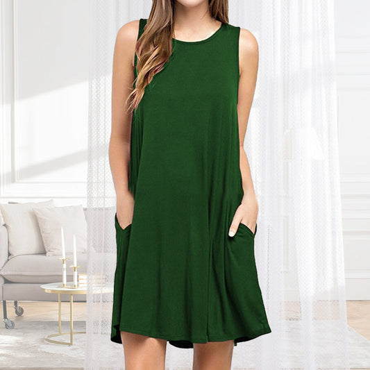 LD Sleeveless Plain Dress With Pockets