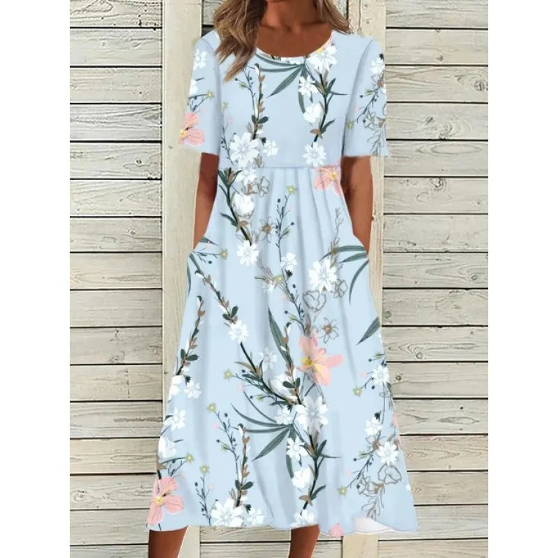 LP | Linen dress with pockets and watercolor floral print