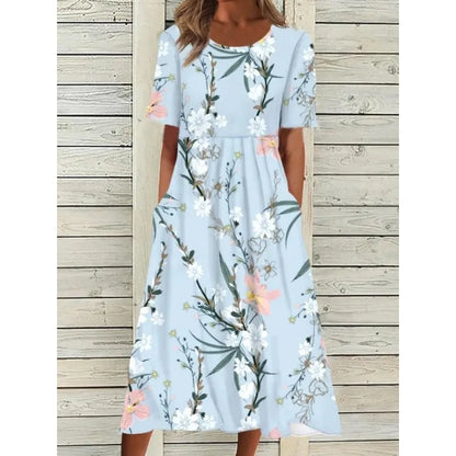 LP | Linen dress with pockets and watercolor floral print
