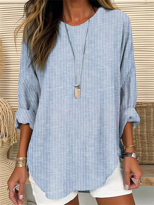 LP | Women's long-sleeved retro striped shirt with round neckline