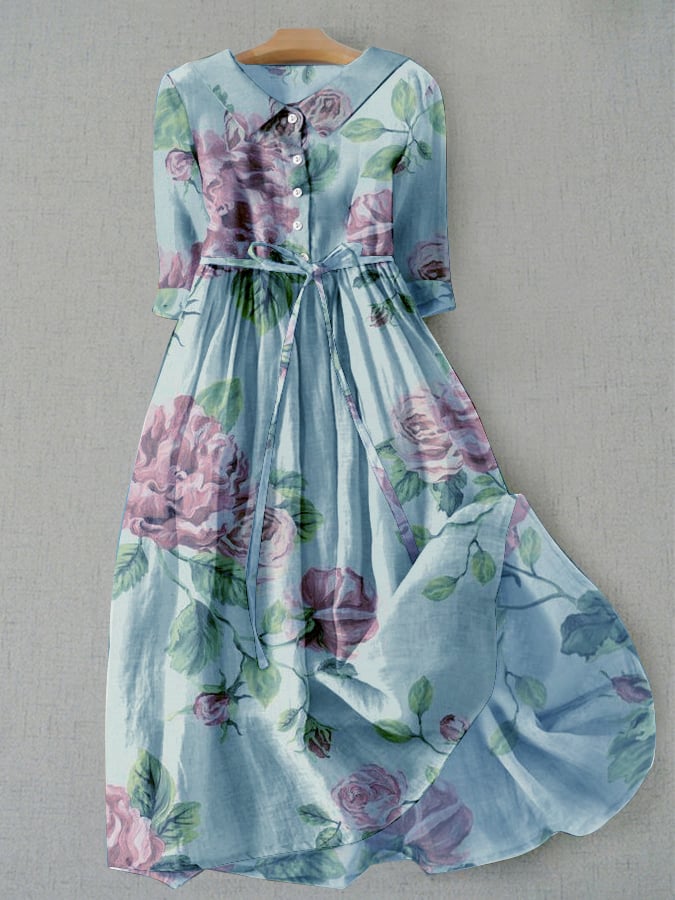LP | Women's lace-up dress with vintage botanical floral print