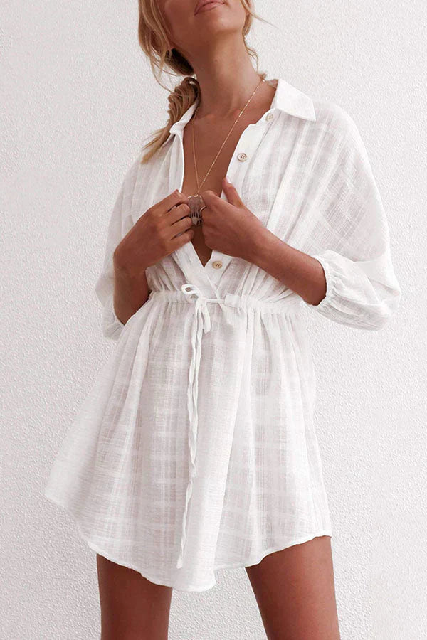 LP | lapel, single closure, drawstring beach dress