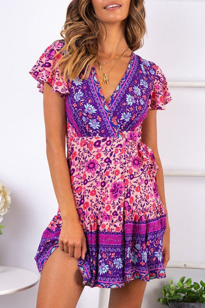 LP | Bohemian-style ethnic V-neck mini dress