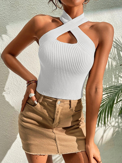 Anny Ribbed Knit Halter Top with Heart Cross