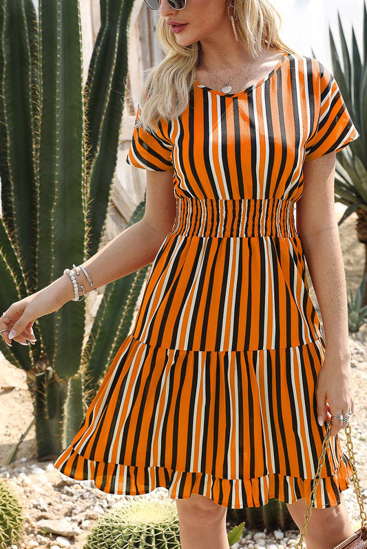 LP | Striped short dress with elastic waistband