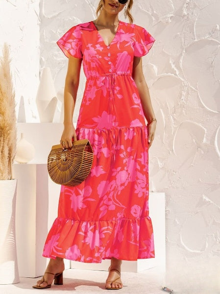 LP | Long dress with floral print and V-neckline