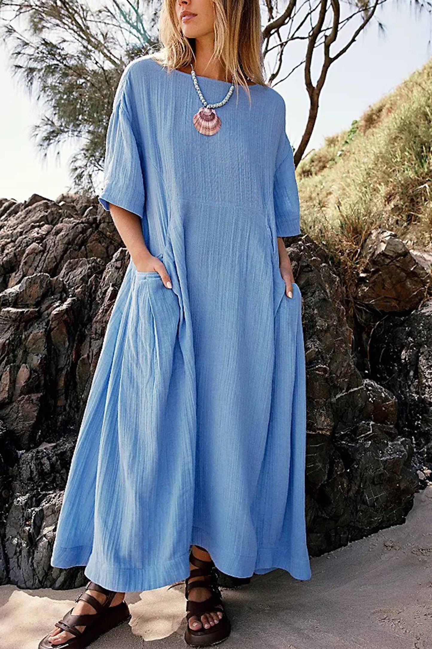 Mc | Trendy short-sleeved, loose-fitting dress with ruched look for plus sizes