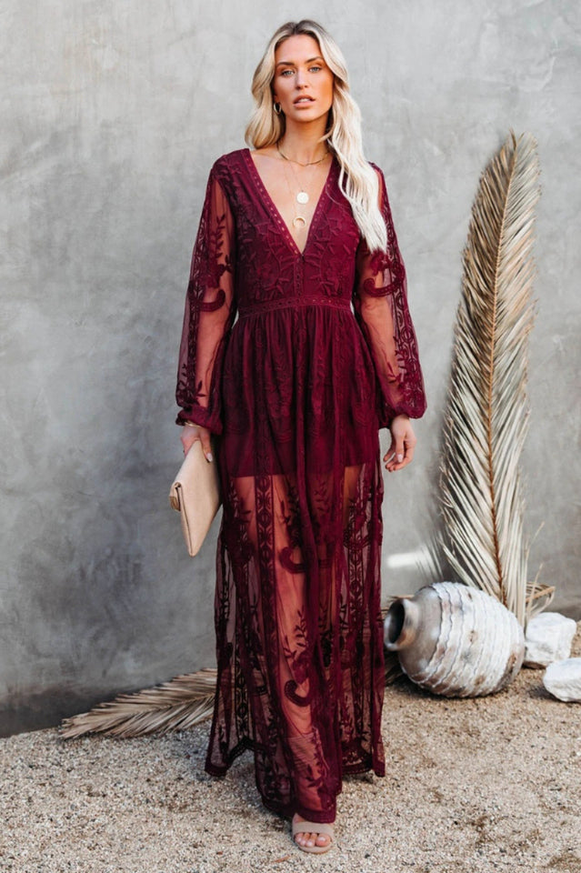 LD Long dress in bohemian style with elegant openwork details