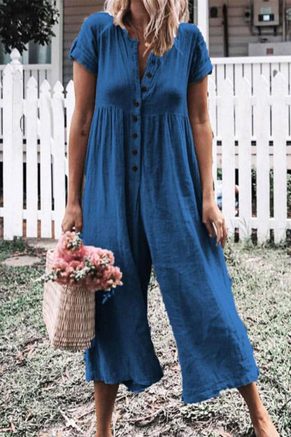 Fashion casual plain O-neck straight jumpsuits (5 colors)