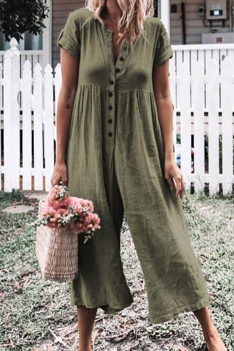 Fashion casual plain O-neck straight jumpsuits (5 colors)