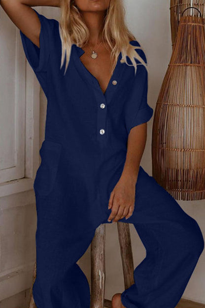 LD Fashion casual solid V-neck loose jumpsuits (3 colors)