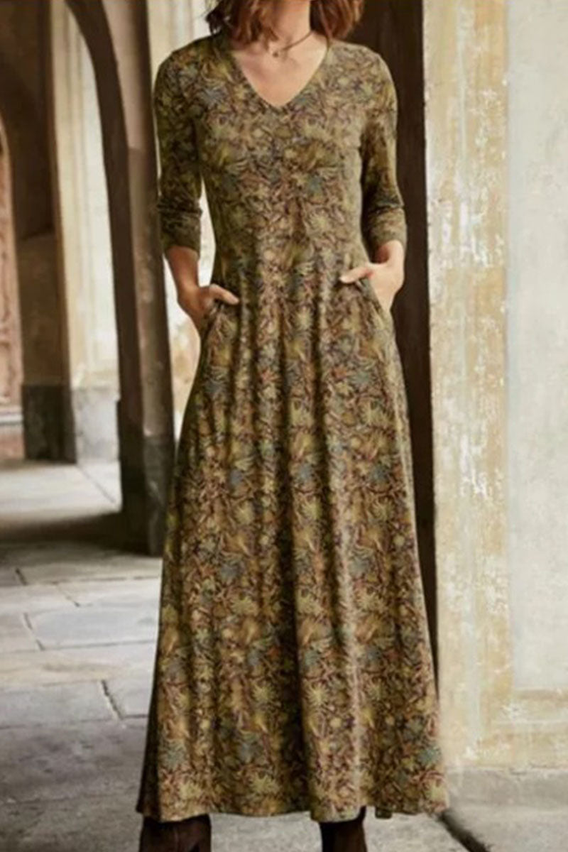 LP | Casual patchwork dresses with print, V-neck and A-line