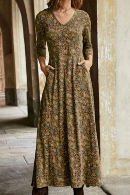 LP | Casual patchwork dresses with print, V-neck and A-line